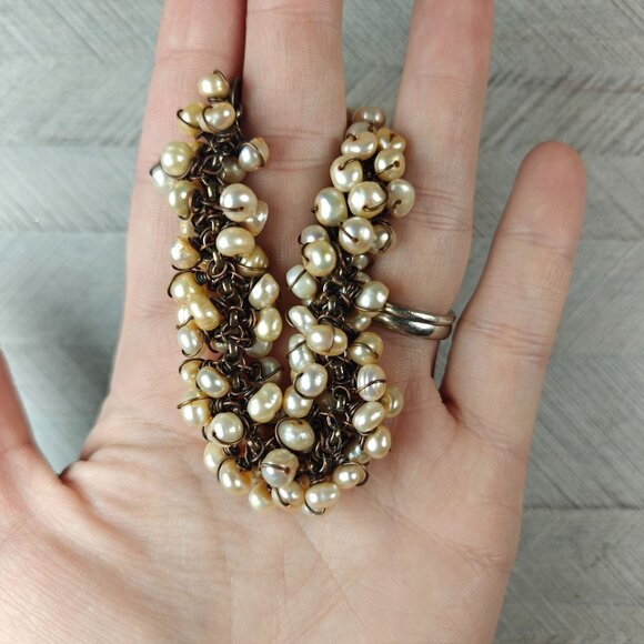 Vintage Genuine Freshwater Pearl Chain Bracelet Handmade Boho Jewelry Hook Clasp - Picture 2 of 5